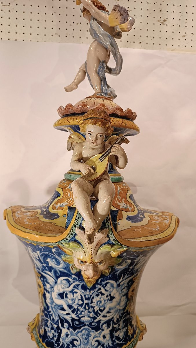 GRANDE VASO IN MAIOLICA POLICROMA JAFET TORELLI SECONDA META' XIX SECOLO-photo-1