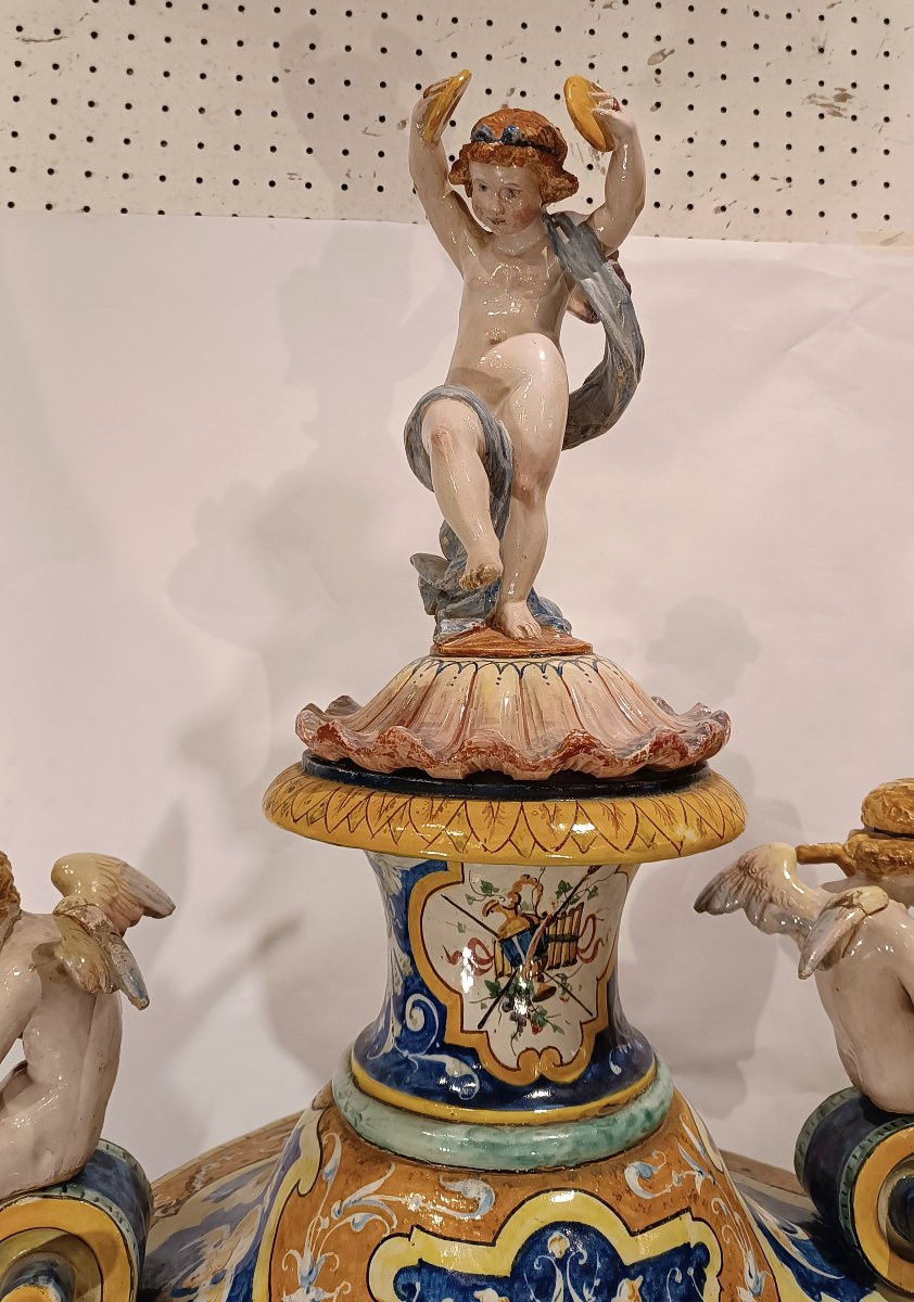 GRANDE VASO IN MAIOLICA POLICROMA JAFET TORELLI SECONDA META' XIX SECOLO-photo-3