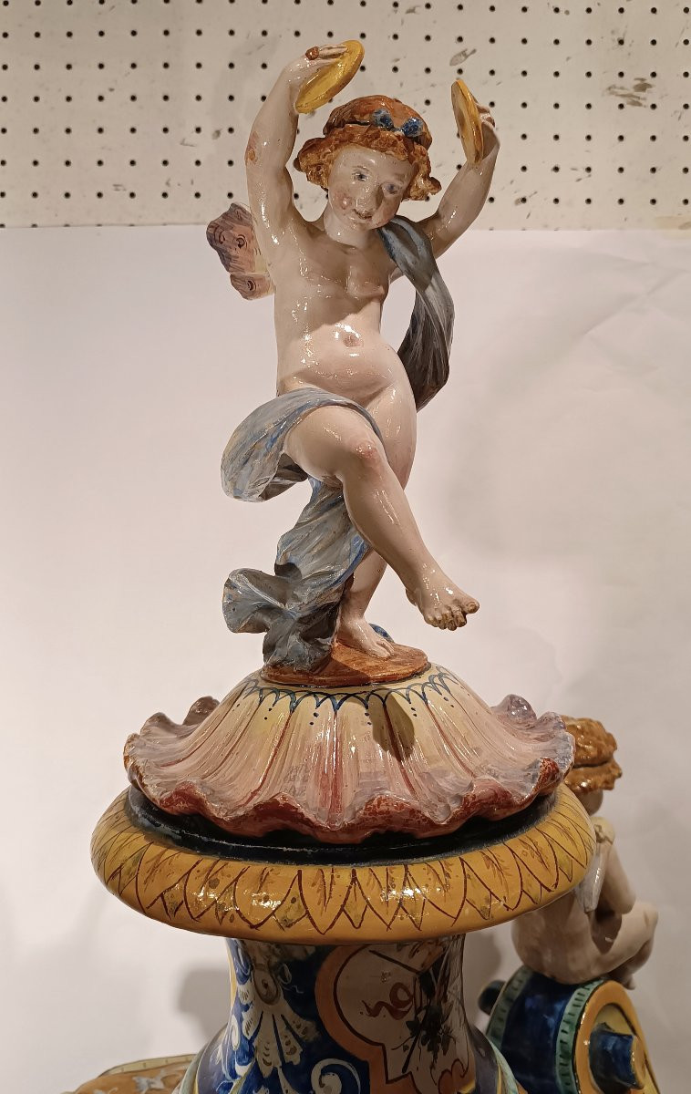 GRANDE VASO IN MAIOLICA POLICROMA JAFET TORELLI SECONDA META' XIX SECOLO-photo-5