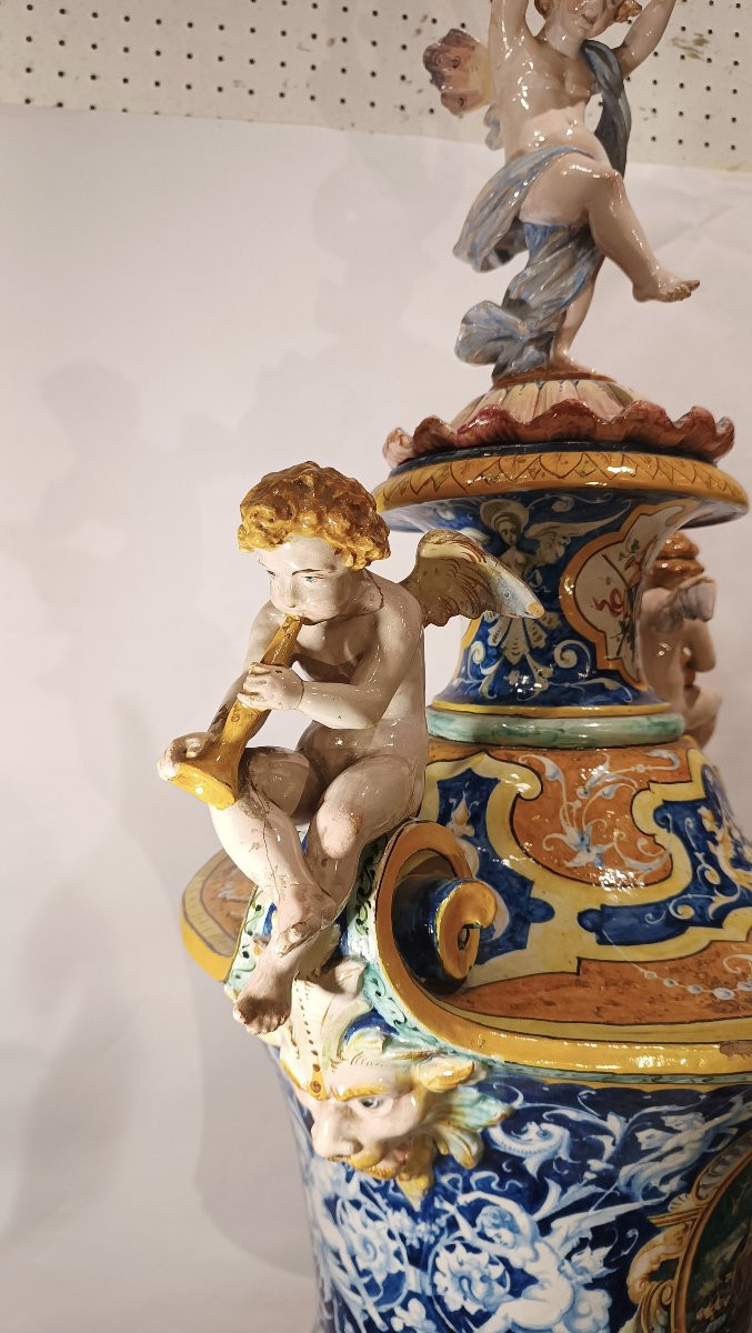 GRANDE VASO IN MAIOLICA POLICROMA JAFET TORELLI SECONDA META' XIX SECOLO-photo-6