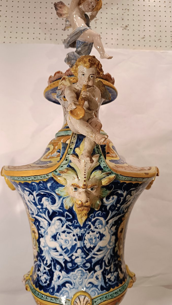 GRANDE VASO IN MAIOLICA POLICROMA JAFET TORELLI SECONDA META' XIX SECOLO-photo-8