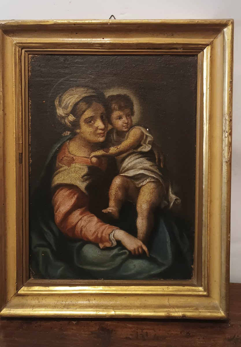 DIPINTO CON MADONNA E BAMBINO PRIMI DEL XVIII SECOLO-photo-2