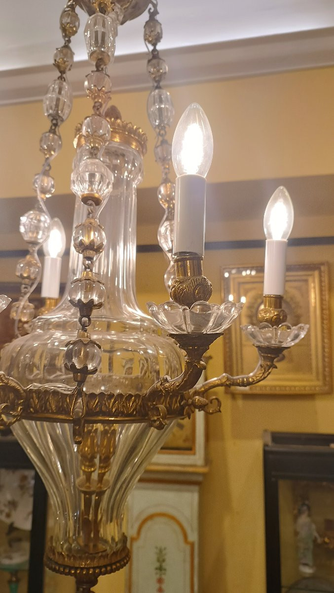 LAMPADARIO AD ANFORA IN CRISTALLO E BRONZO META' XIX SECOLO -photo-3