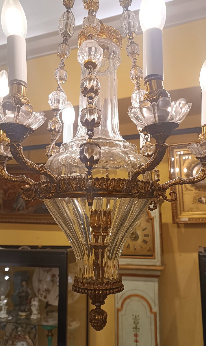 LAMPADARIO AD ANFORA IN CRISTALLO E BRONZO META' XIX SECOLO -photo-4