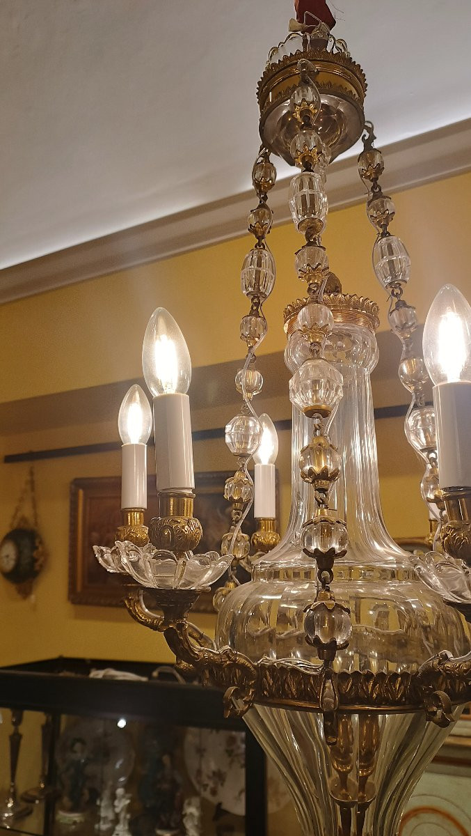 LAMPADARIO AD ANFORA IN CRISTALLO E BRONZO META' XIX SECOLO -photo-1