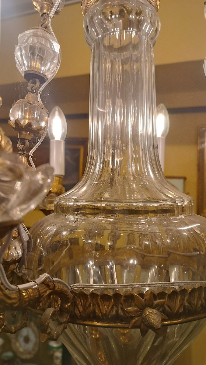 LAMPADARIO AD ANFORA IN CRISTALLO E BRONZO META' XIX SECOLO -photo-2