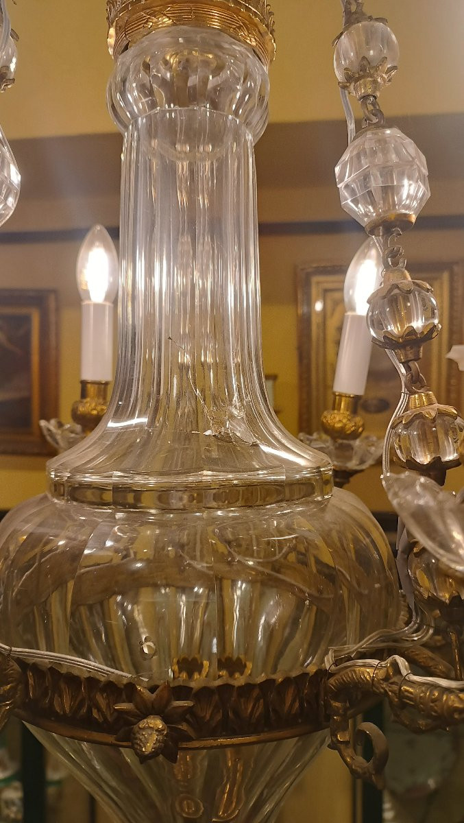 LAMPADARIO AD ANFORA IN CRISTALLO E BRONZO META' XIX SECOLO -photo-3