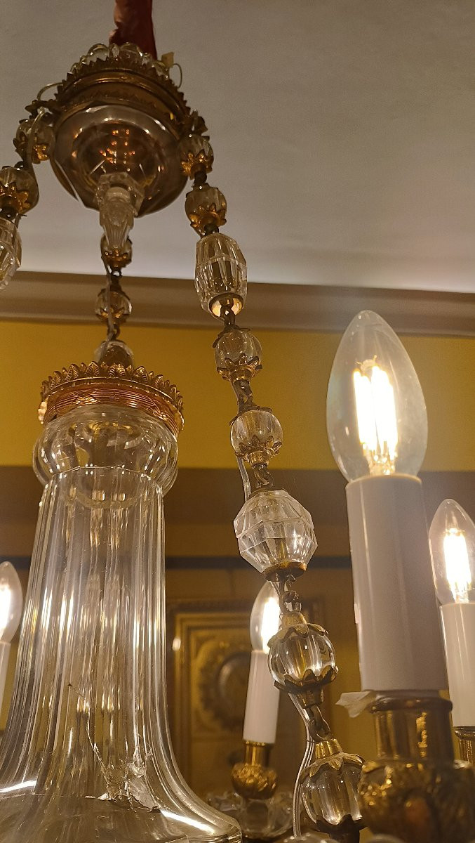 LAMPADARIO AD ANFORA IN CRISTALLO E BRONZO META' XIX SECOLO -photo-4