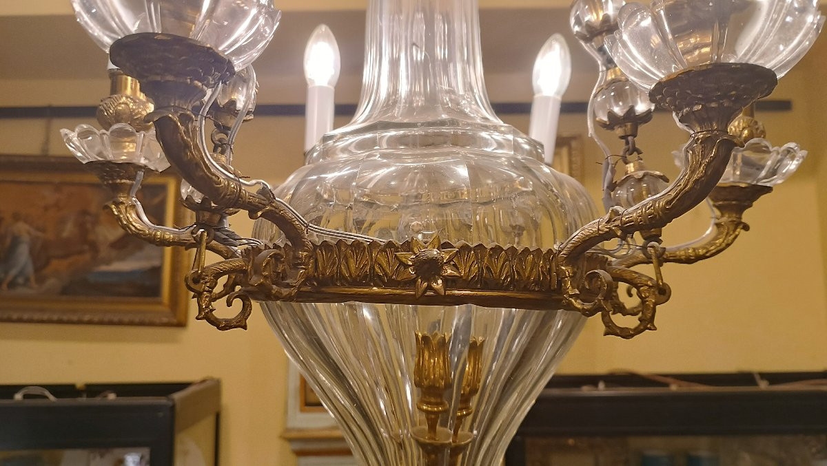 LAMPADARIO AD ANFORA IN CRISTALLO E BRONZO META' XIX SECOLO -photo-5