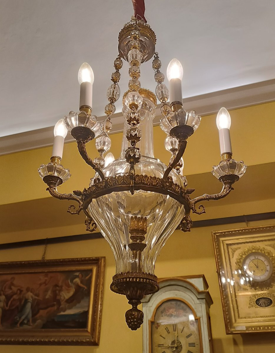 LAMPADARIO AD ANFORA IN CRISTALLO E BRONZO META' XIX SECOLO -photo-6