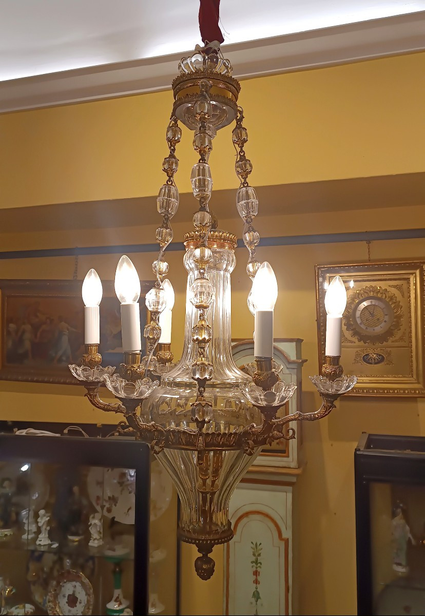 LAMPADARIO AD ANFORA IN CRISTALLO E BRONZO META' XIX SECOLO 