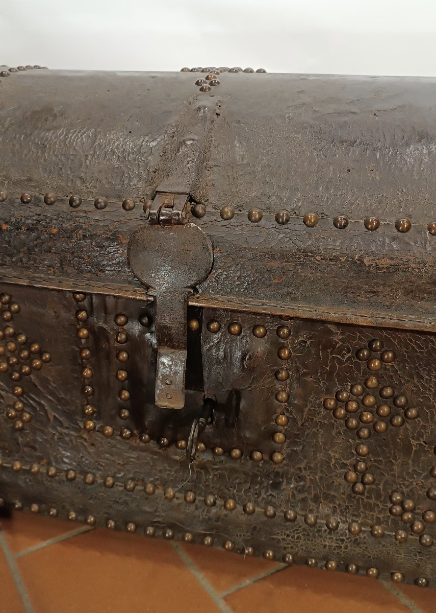 BAULE DA CARROZZA IN CUOIO FINE XVII SECOLO-photo-7