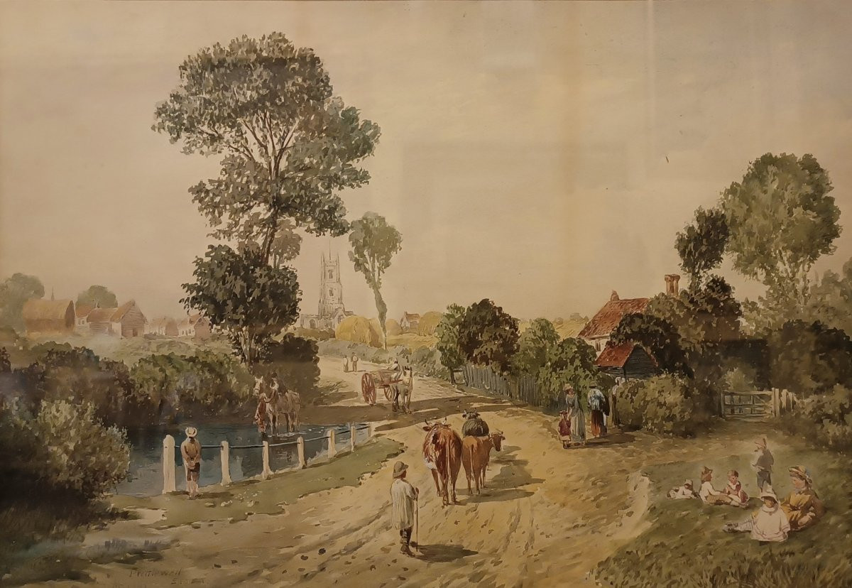 ACQUERELLO CON VEDUTA DELL'ESSEX SECONDA META' XIX SECOLO-photo-2