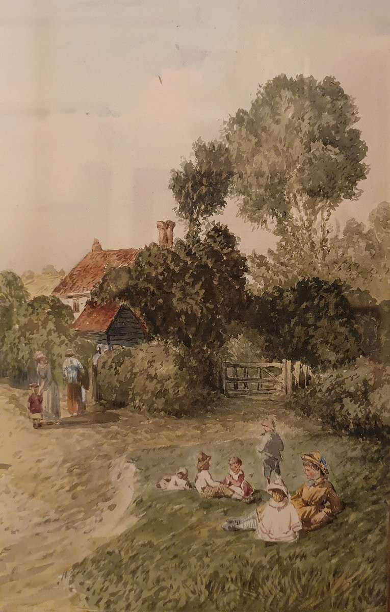 ACQUERELLO CON VEDUTA DELL'ESSEX SECONDA META' XIX SECOLO-photo-3