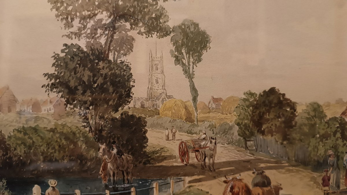 ACQUERELLO CON VEDUTA DELL'ESSEX SECONDA META' XIX SECOLO-photo-1