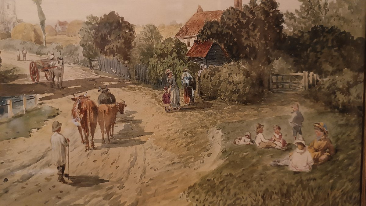 ACQUERELLO CON VEDUTA DELL'ESSEX SECONDA META' XIX SECOLO-photo-2