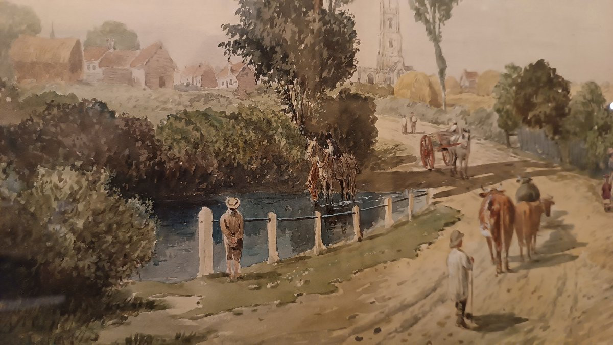 ACQUERELLO CON VEDUTA DELL'ESSEX SECONDA META' XIX SECOLO-photo-3