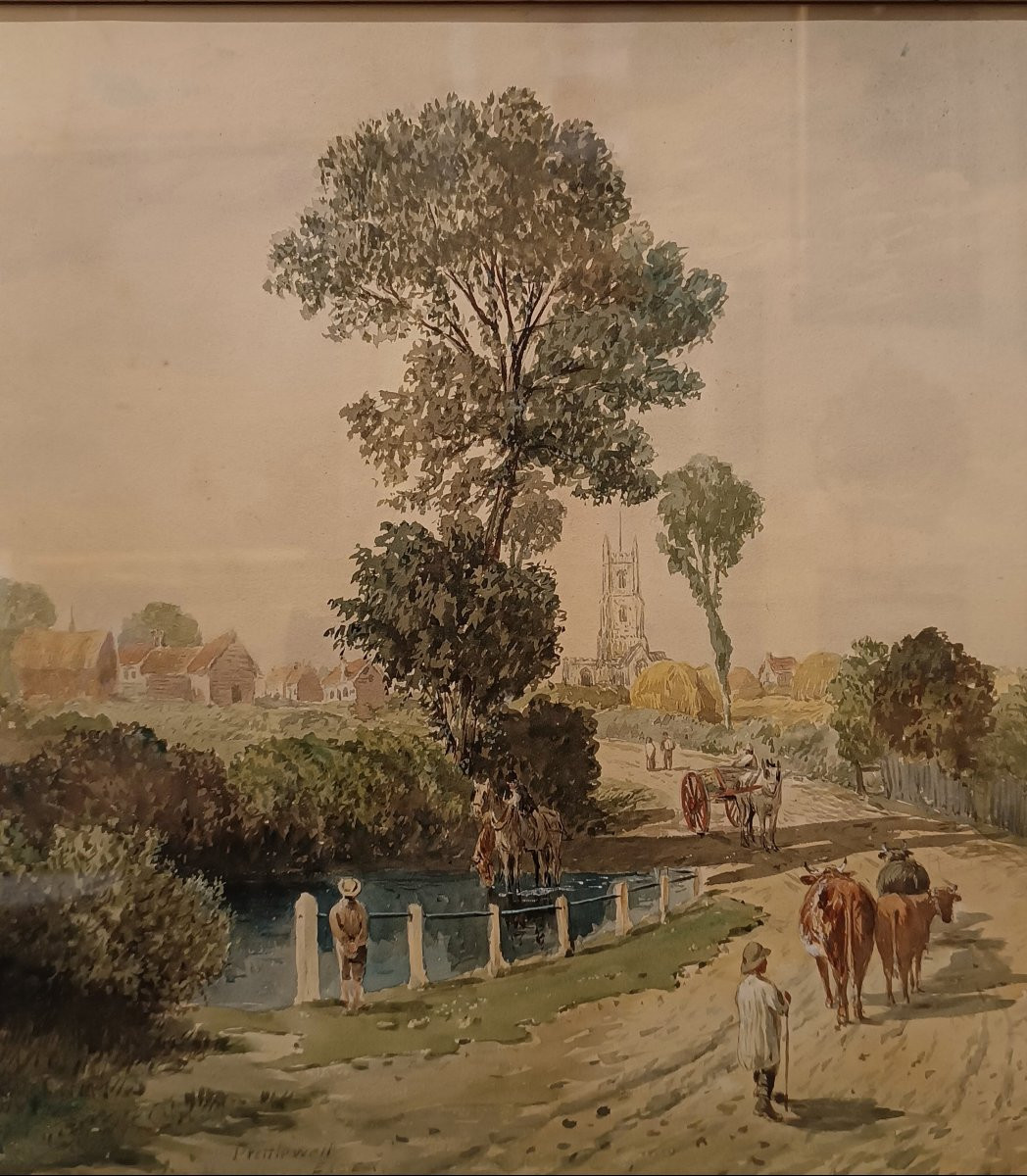 ACQUERELLO CON VEDUTA DELL'ESSEX SECONDA META' XIX SECOLO-photo-4