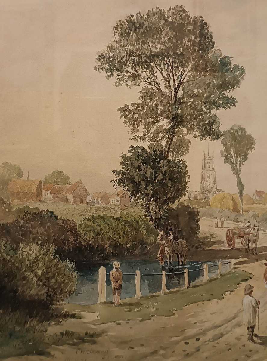 ACQUERELLO CON VEDUTA DELL'ESSEX SECONDA META' XIX SECOLO-photo-5