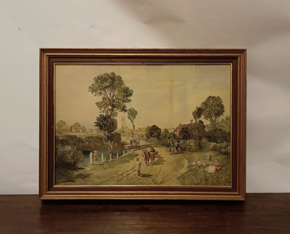 ACQUERELLO CON VEDUTA DELL'ESSEX SECONDA META' XIX SECOLO