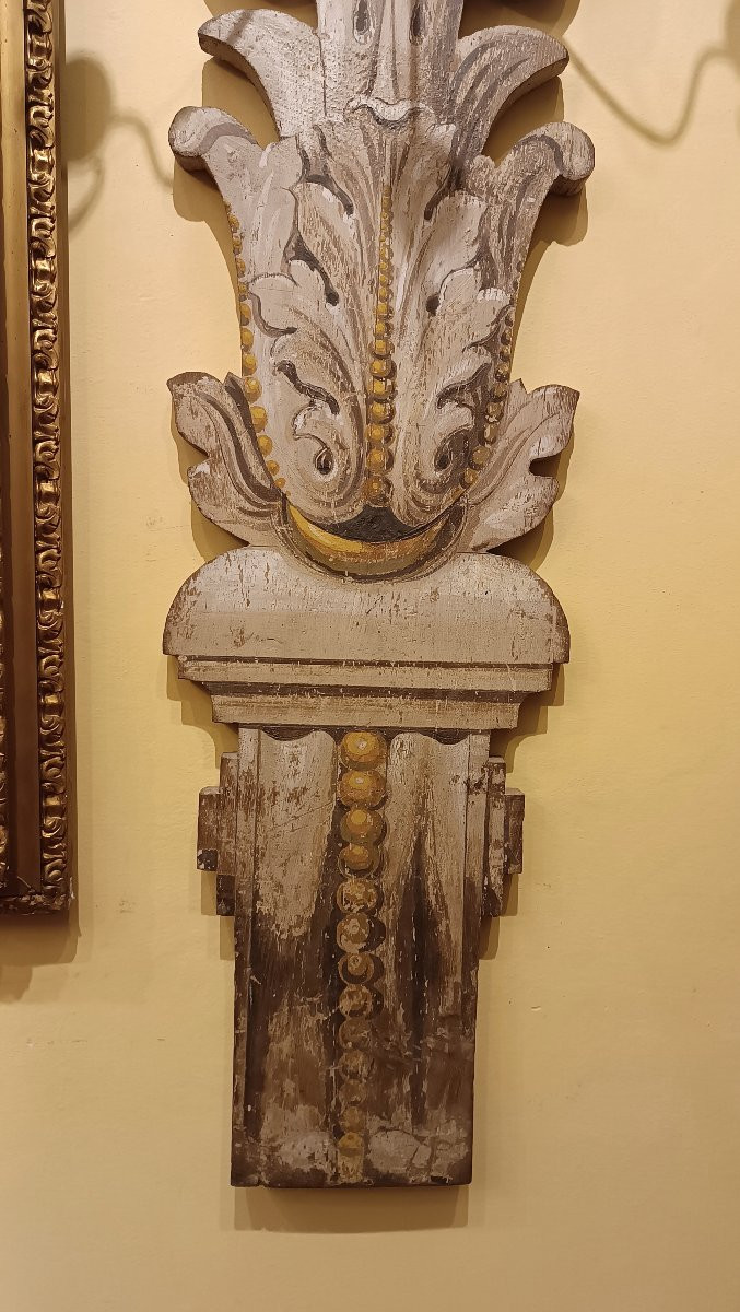 GRANDE APPLIQUE IN LEGNO DIPINTO META' XIX SECOLO-photo-3
