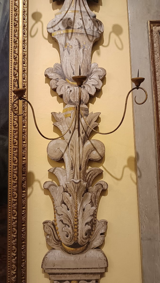 GRANDE APPLIQUE IN LEGNO DIPINTO META' XIX SECOLO-photo-4