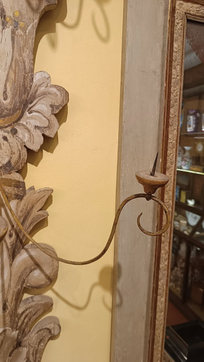 GRANDE APPLIQUE IN LEGNO DIPINTO META' XIX SECOLO-photo-2