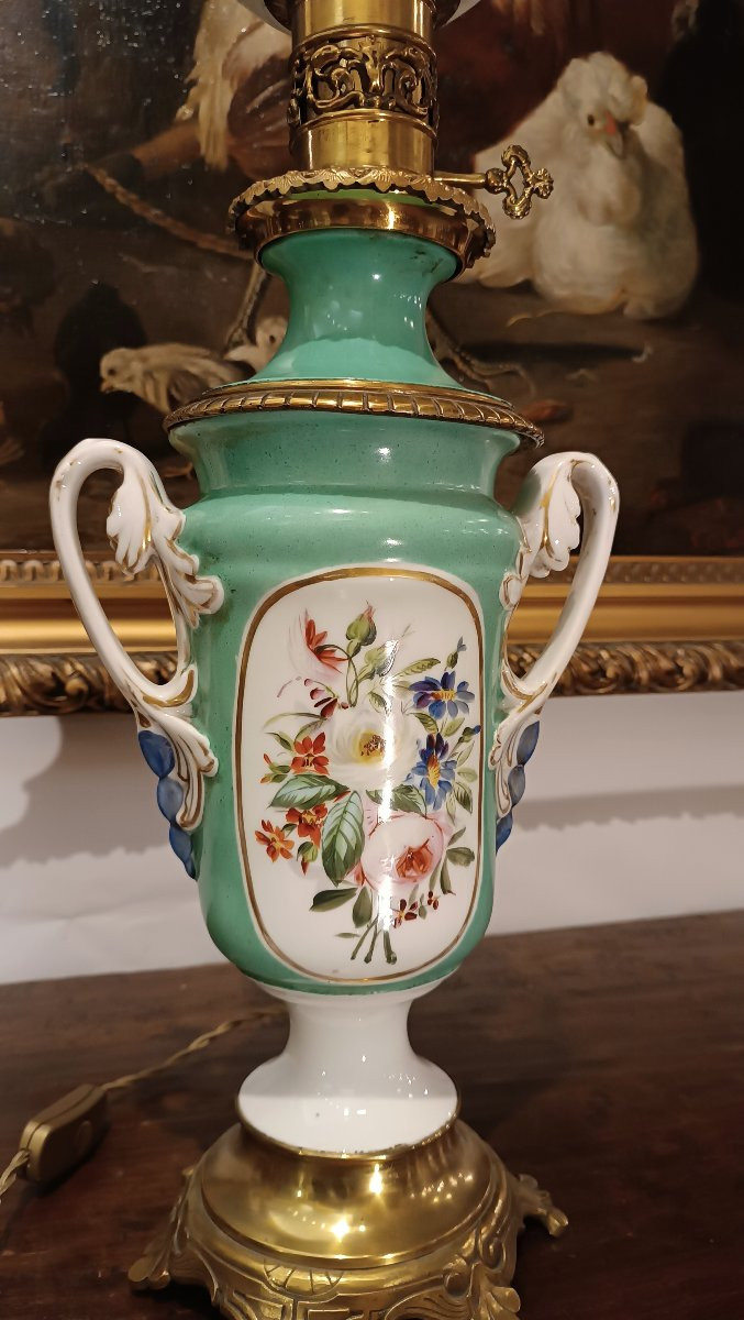 LAMPADA IN PORCELLANA VERDE PRIMA META' XIX SECOLO-photo-3