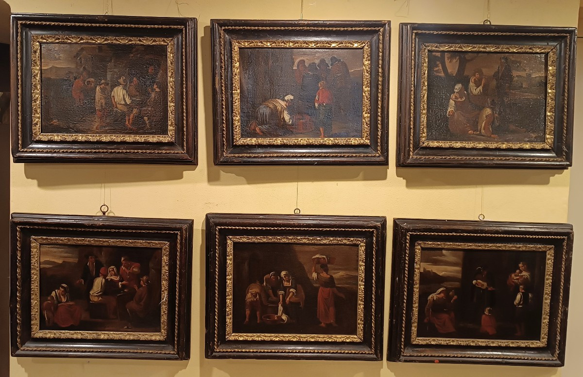 SEI DIPINTI CON SCENE POPOLARI SECONDA META' XVII SECOLO 