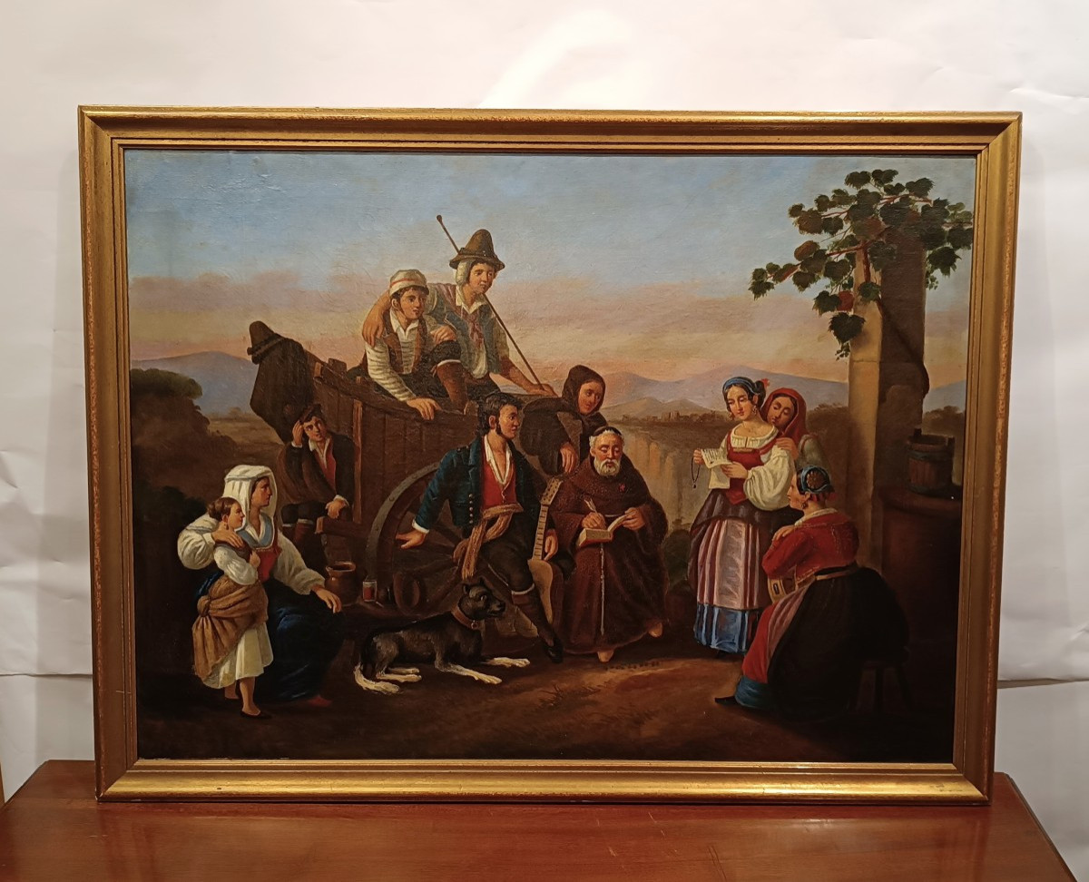 DIPINTO CON SCENA DI GENERE META' XIX SECOLO