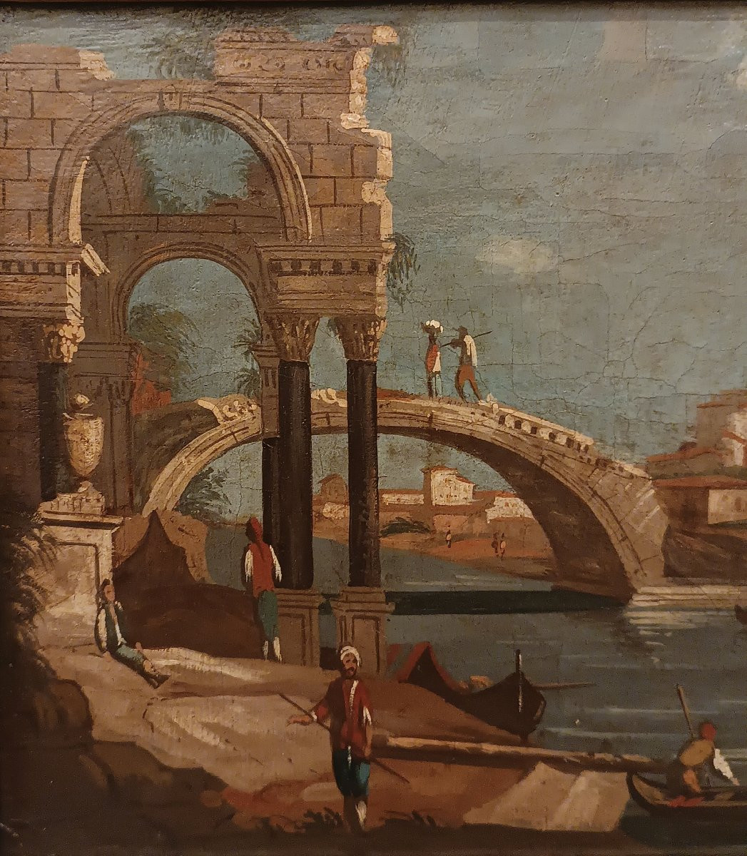 DIPINTO CON CAPRICCIO ARCHITETTONICO PRIMA META' XIX SECOLO-photo-4