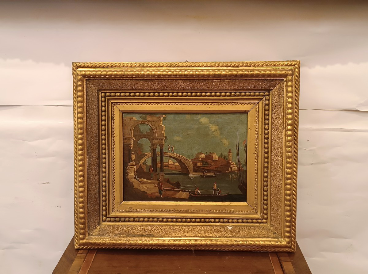 DIPINTO CON CAPRICCIO ARCHITETTONICO PRIMA META' XIX SECOLO