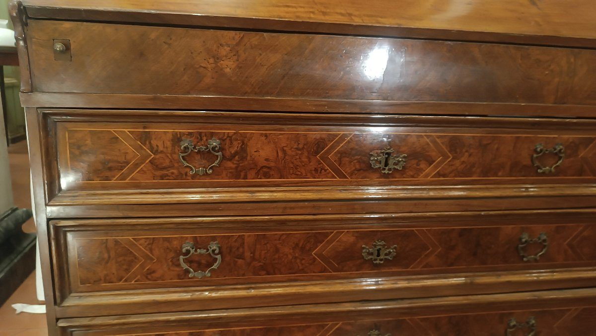 CASSETTONE A RIBALTA IN NOCE E INTARSI FINE XVII SECOLO-photo-8