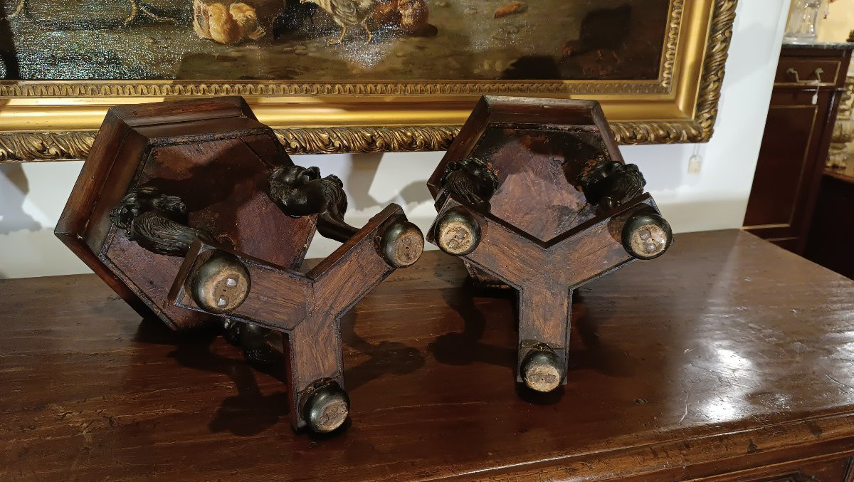 COPPIA DI CACHEPOTS IN NOCE META' XIX SECOLO-photo-3