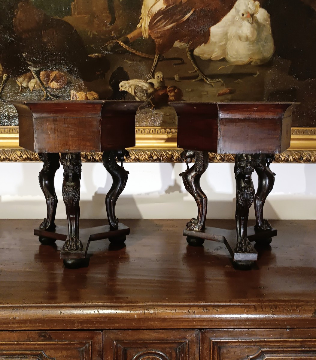 COPPIA DI CACHEPOTS IN NOCE META' XIX SECOLO