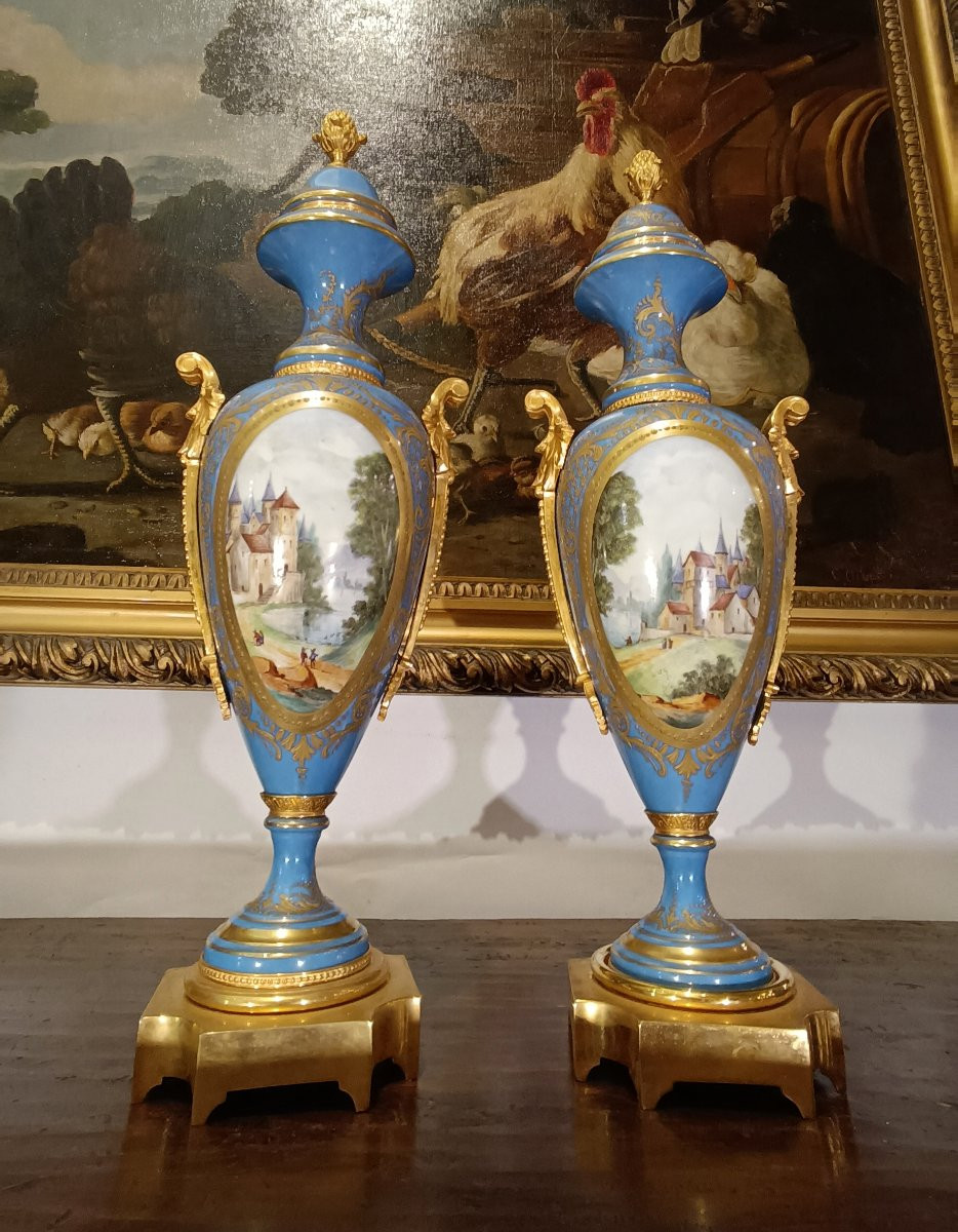 COPPIA DI VASI AD ANFORA SÈVRES SECONDA META' XIX SECOLO-photo-2