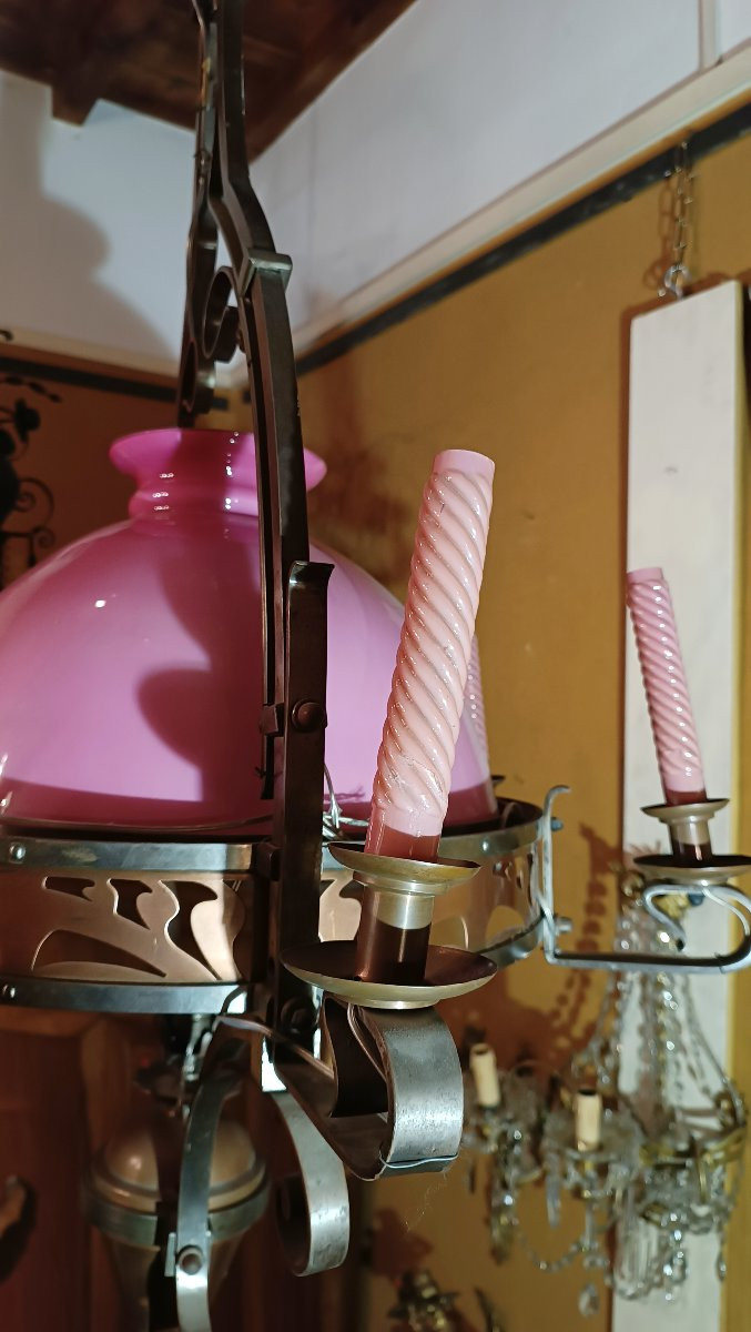 LAMPADARIO ROSA LIBERTY SECONDA META' XIX SECOLO-photo-2