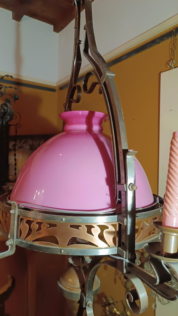 LAMPADARIO ROSA LIBERTY SECONDA META' XIX SECOLO-photo-3