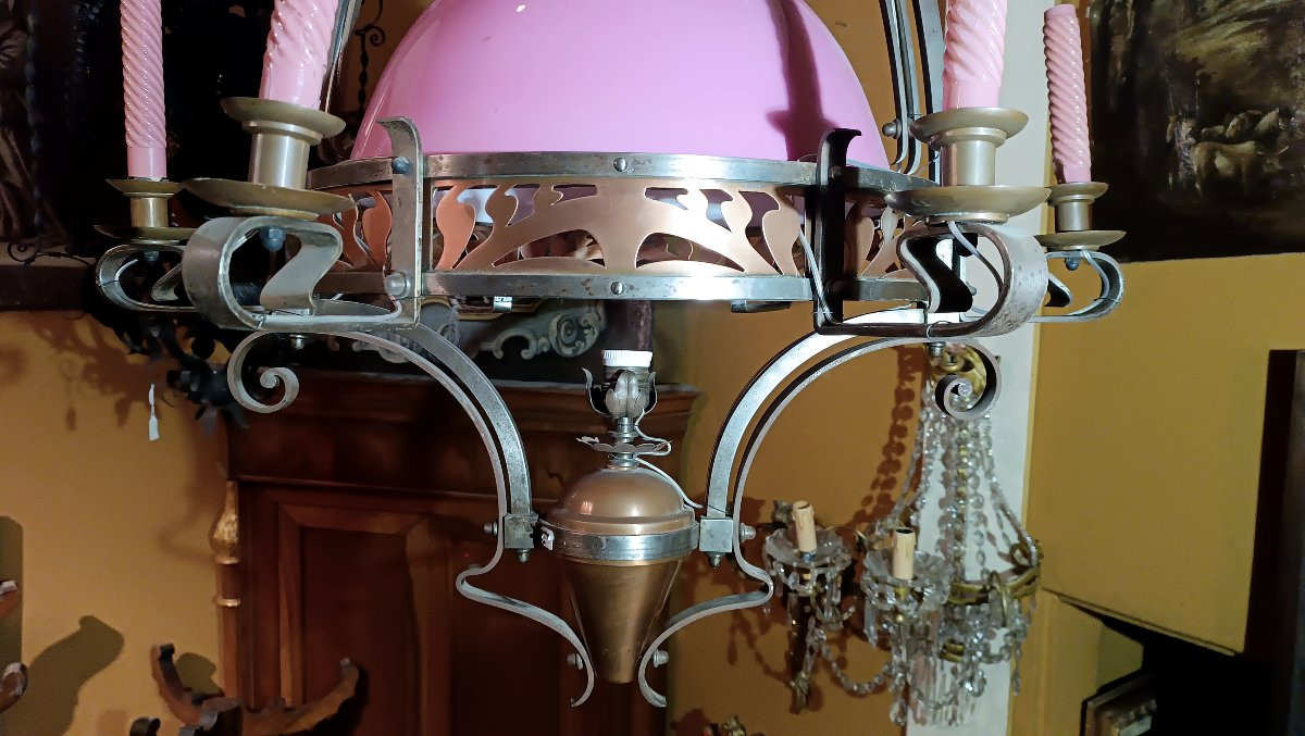 LAMPADARIO ROSA LIBERTY SECONDA META' XIX SECOLO-photo-1