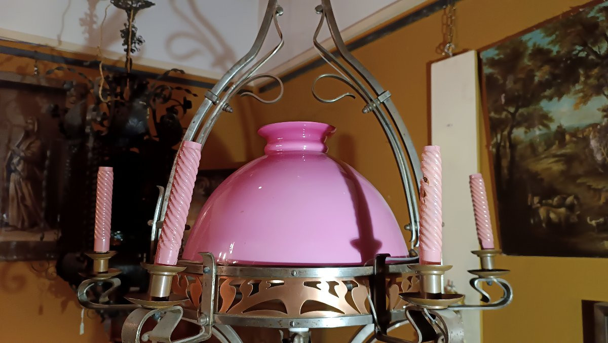 LAMPADARIO ROSA LIBERTY SECONDA META' XIX SECOLO-photo-2