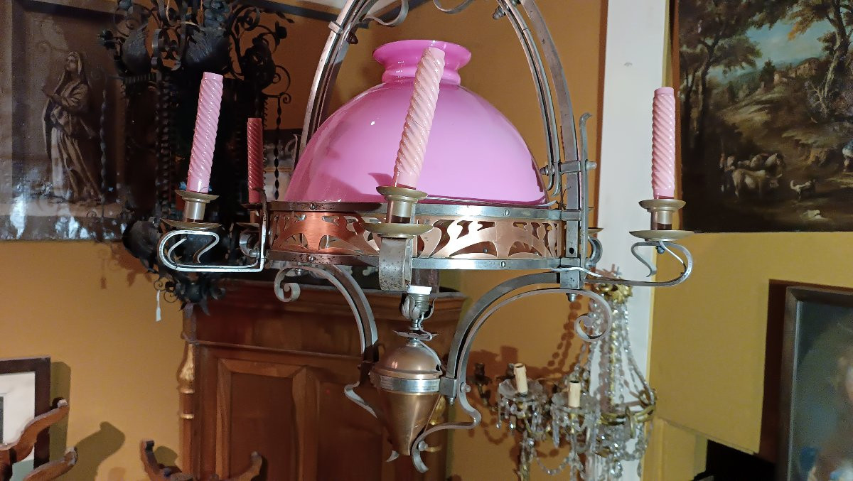 LAMPADARIO ROSA LIBERTY SECONDA META' XIX SECOLO-photo-5