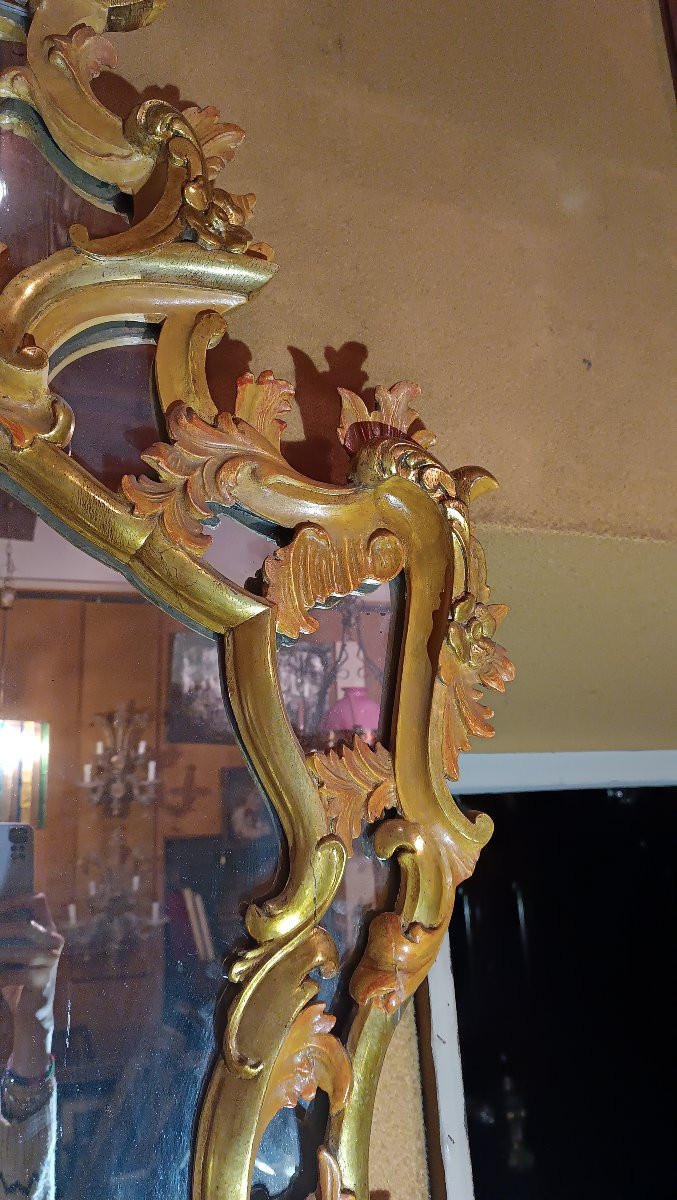SPECCHIERA DIPINTA E DORATA IN STILE LUIGI XV META' XIX SECOLO-photo-2