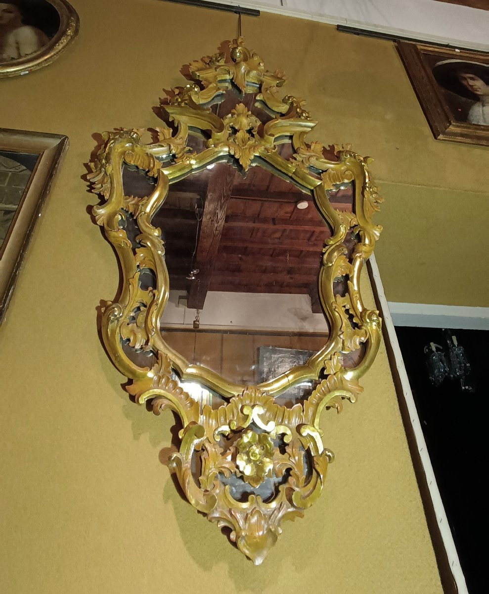 SPECCHIERA DIPINTA E DORATA IN STILE LUIGI XV META' XIX SECOLO-photo-4