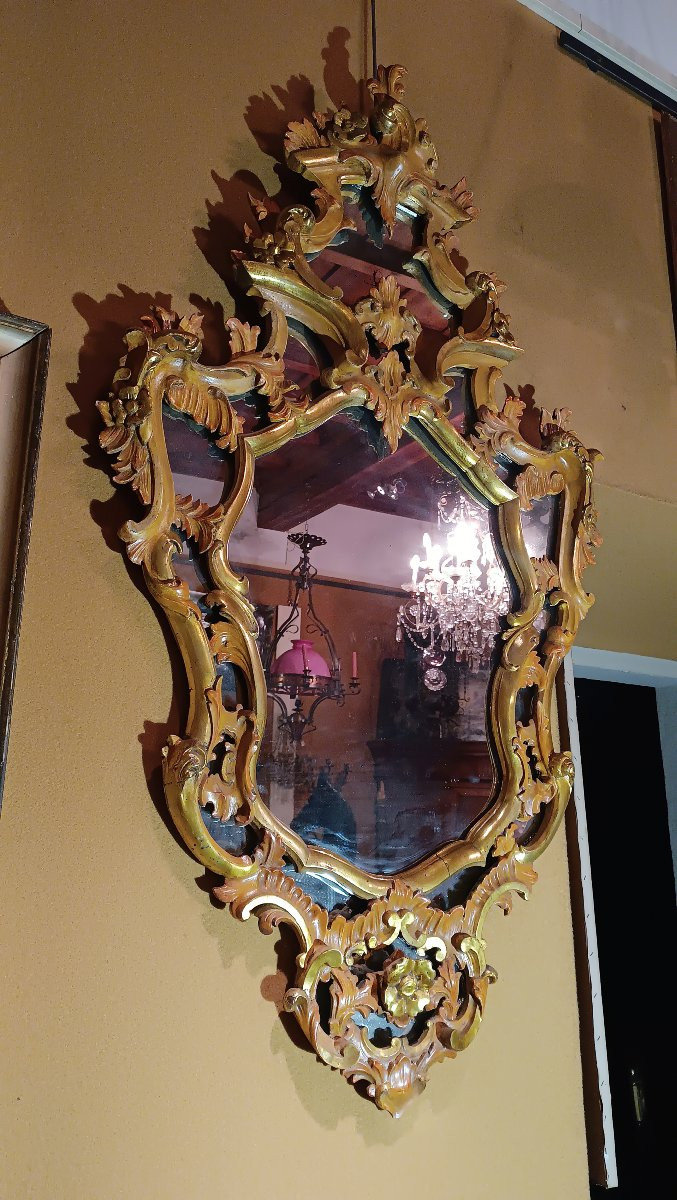 SPECCHIERA DIPINTA E DORATA IN STILE LUIGI XV META' XIX SECOLO-photo-5