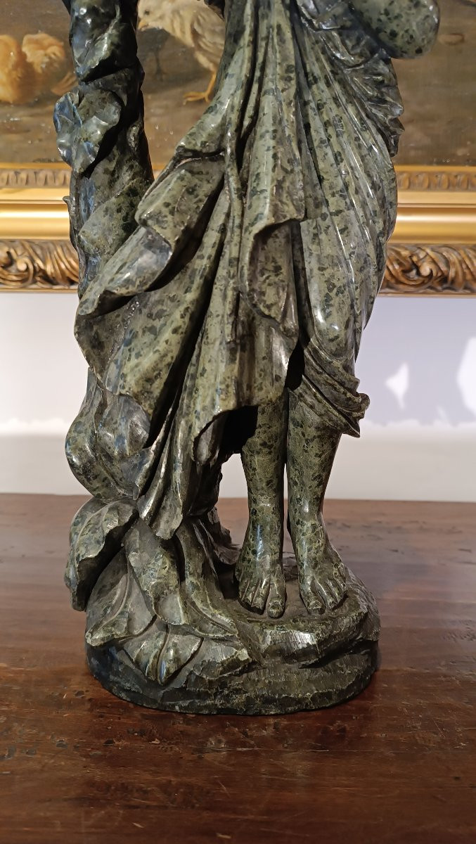 SCULTURA "FLORA" IN MARMO VERDE META' XIX SECOLO-photo-3