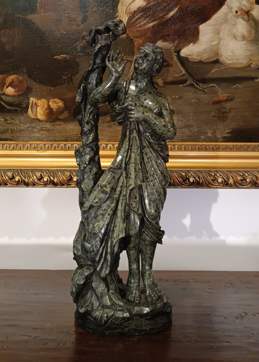 SCULTURA "FLORA" IN MARMO VERDE META' XIX SECOLO