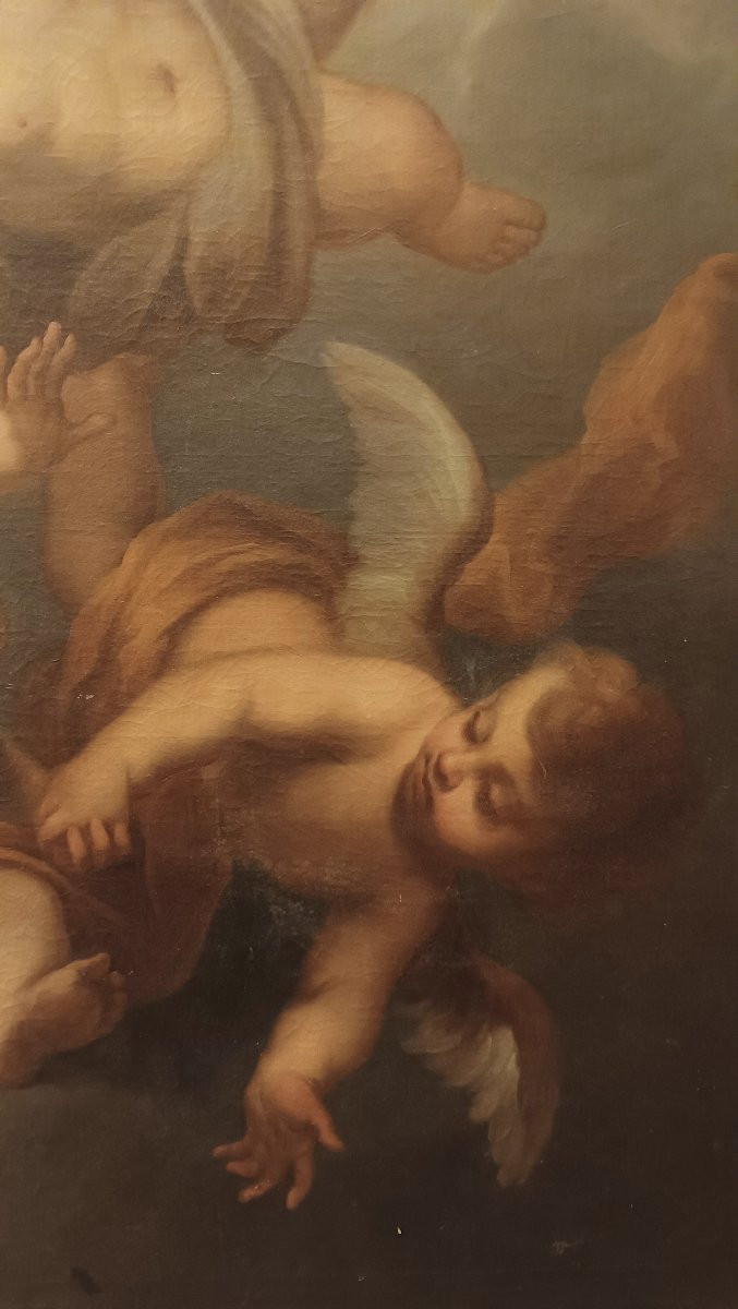 DIPINTO CON AMORINI VOLANTI INIZI XVIII SECOLO-photo-1