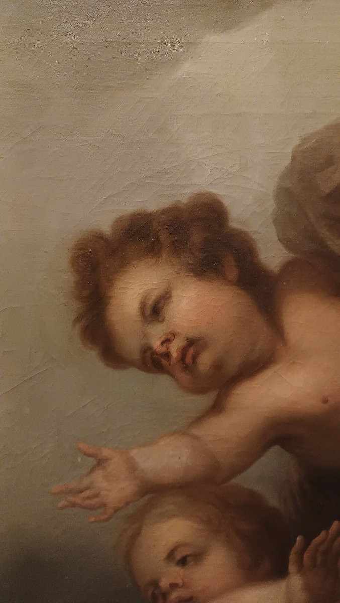 DIPINTO CON AMORINI VOLANTI INIZI XVIII SECOLO-photo-2