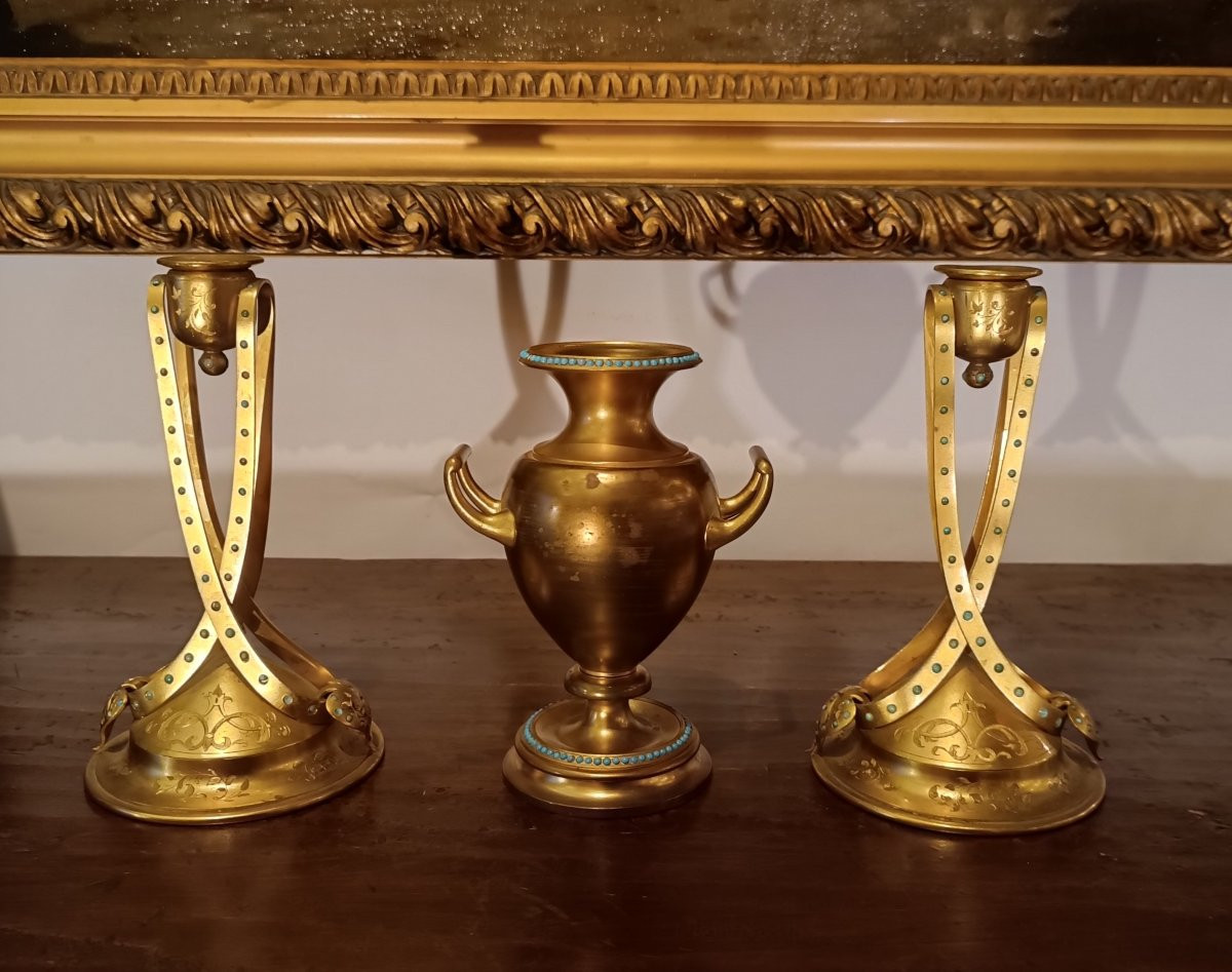 TRITTICO CON OROLOGIO E CANDELABRI META' XIX SECOLO -photo-3