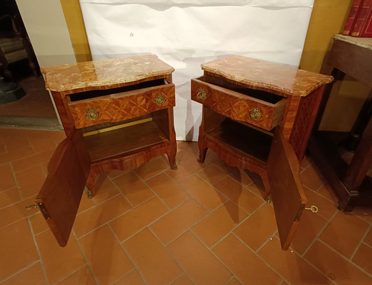 COPPIA DI COMODINI CON PIANO IN MARMO ROSA INIZI XX SECOLO-photo-2